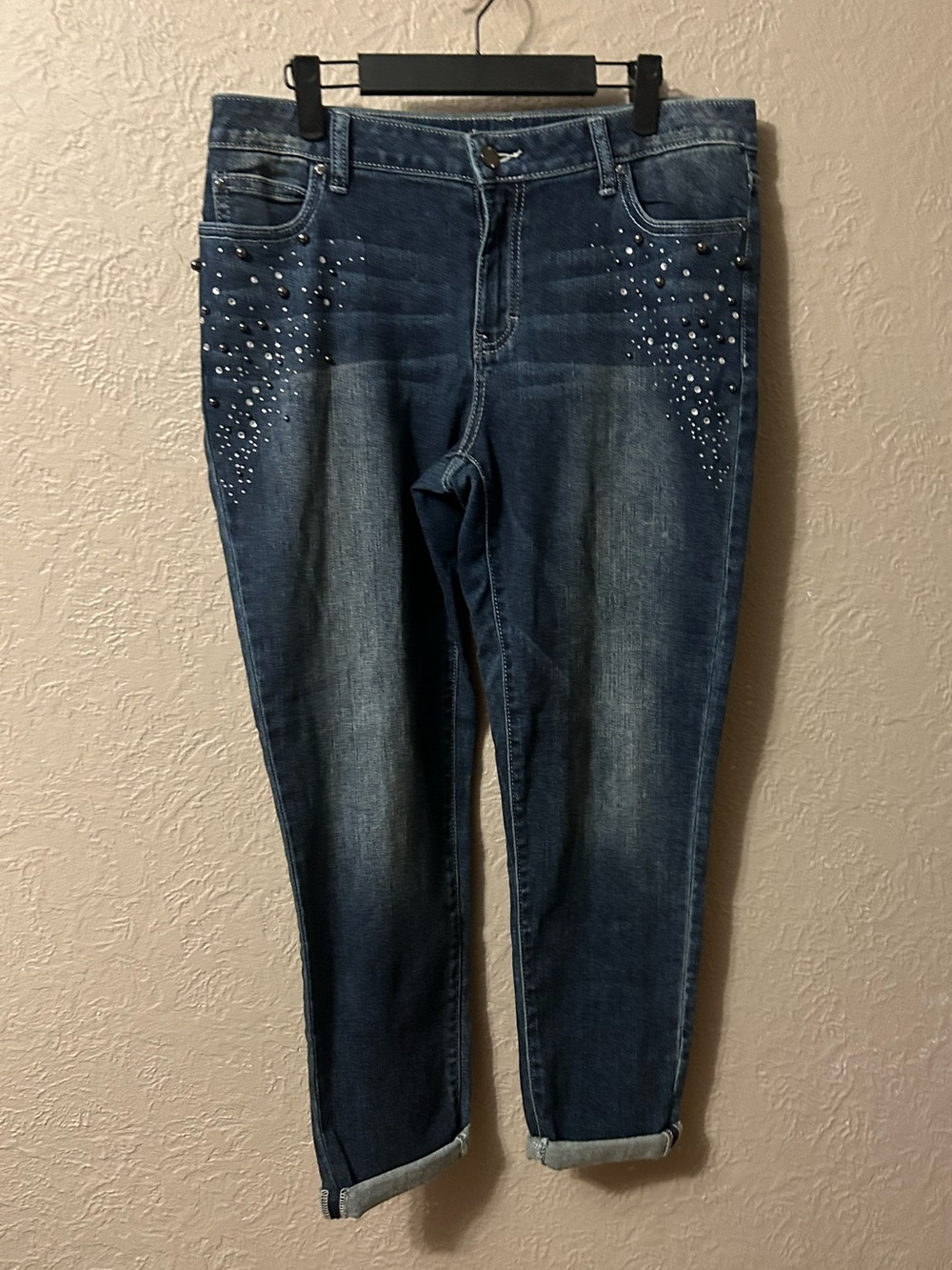 Jennifer Lopez Dark Blue Boyfriend Jeans with Stud Accents